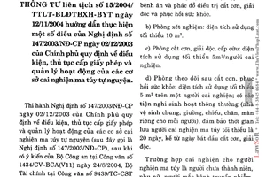 Thông tư liên tịch 15/2004/TTLT/BLĐTBXH-BYT điều kiện, thủ tục cấp giấy phép và quản lý hoạt động của các cơ sở cai nghiện ma túy tự nguyện