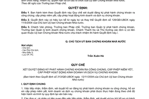 Quyết định 313/QĐ-UBCK quy chế xét duyệt đăng ký phát hành chứng khoán ra công chứng, cấp phép niêm yết,hoạt động kinh doanh, dịch vụ chứng khoán