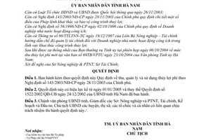 Quyết định 1523/2004/QĐ-UB mức thu, quản lý sử dụng thuỷ lợi phí theo Nghị định 143/2003/NĐ-CP