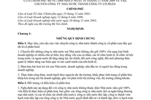 Nghị định 187/2004/NĐ-CP  chuyển công ty nhà nước thành công ty cổ phần
