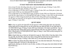 Quyết định 256/2004/QĐ-UB ủy quyền cấp Giấy chứng nhận quyền sử dụng đất