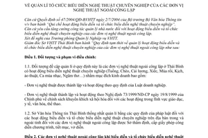 Quy định tạm thời 125/QĐQL-VHTT  quản lí tổ chức biểu diễn nghệ thuật