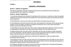 Decree of Government No. 188/2004/ND-CP of November 16, 2004 on methods of determining land prices and assorted-land price brackets