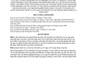 Quyết định 192/2004/QĐ-TTg Quy chế công khai tài chính Ngân sách Nhà nước đơn vị dự toán được hỗ trợ dự án đầu tư Xây dựng cơ bản Doanh nghiệp DNNN