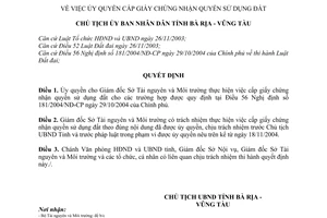 Quyết định 9609/QĐ-UB ủy quyền cấp giấy chứng nhận quyền sử dụng đất