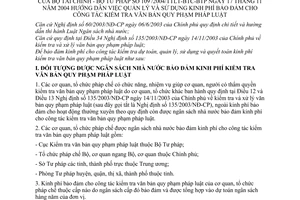 Thông tư liên tịch 109/2004/TTLT-BTC-BTP hướng dẫn quản lý sử dụng kinh phí bảo đảm cho công tác kiểm tra văn bản quy phạm pháp luật