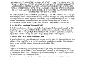 Thông tư 17/2004/TT-BLĐTBXH trợ cấp bệnh binh công nhân viên chức nghỉ việc hưởng chế độ mất sức lao động sửa đổi 02/2003/TT-BLĐTBXH