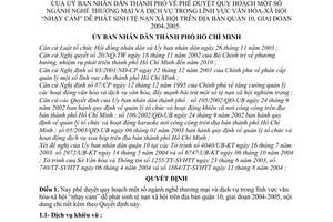 Quyết định 258/2004/QĐ-UB quy hoạch ngành nghề thương mại dịch vụ lĩnh vực VHXH "nhạy cảm" dễ phát sinh tệ nạn quận 10,2004-2005