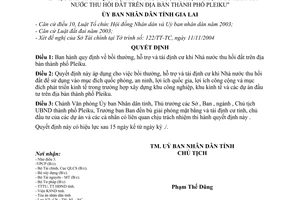 Quyết định 124/2004/QĐ-UB bồi thường, hỗ trợ tái định cư khi Nhà nước thu hồi đất trên địa bàn thành phố Pleiku