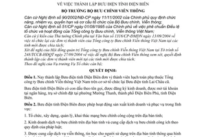 Quyết định 49/2004/QĐ-BBCVT thành lập Bưu điện tỉnh Điện Biên