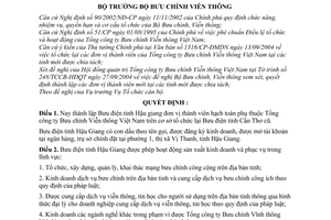 Quyết định 50/2004/QĐ-BBCVT thành lập Bưu điện tỉnh Hậu Giang