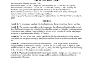 Decision No.88/2004/QD-BTC of November 19, 2004 promulgating maritime charges and fees