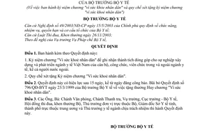 Quyết định 4173/2004/QĐ-BYT Kỷ niệm chương "Vì sức khỏe nhân dân"  Quy chế xét tặng