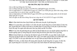 Quyết định 88/2004/QĐ-BTC mức thu phí, lệ phí hàng hải