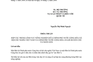 Thỏa thuận 01/2010/SL-LPQT hợp tác trong lĩnh vực nông nghiệp