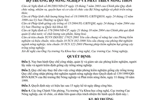 Quyết định 66/2004/QĐ-BNN  Quy chế công nhận, quản lý giám sát phòng kiểm nghiệm, người lấy mẫu kiểm định giống cây trồng nông nghiệp