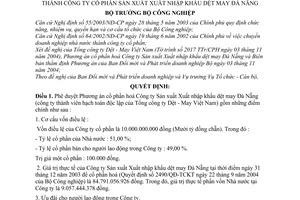 Quyết định 42/2004/QĐ-BCN chuyển Công ty Sản xuất Xuất nhập khẩu dệt may Đà Nẵng thành Công ty cổ phần