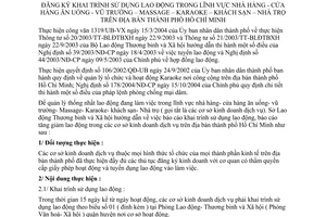 Hướng dẫn 3883/HD-LĐTBXH-LĐ đăng ký khai trình sử dụng lao động lĩnh vực nhà hàng cửa hàng ăn uống vũ trường massage karaoke khách sạn TP HCM