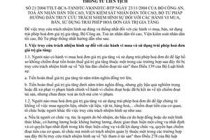 Thông tư liên tịch 21/2004/TTLT-BCA-TANDTC-VKSNDTC-BTP truy cứu trách nhiệm hình sự  hành vi mua, bán, sử dụng trái phép hoá đơn giá trị gia tăng