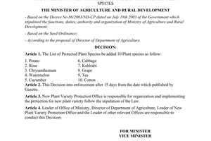 Decision No.68/2004/QD-BNN of November 24, 2004 adding 10 plant varieties