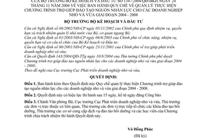 Quyết định 1347/2004/QĐ-BKH Quy chế quản lý thực hiện Chương trình trợ giúp đào tạo nguồn nhân lực doanh nghiệp nhỏ vừa 2004-2008
