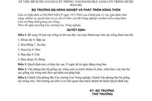 Quyết định 68/2004/QĐ-BNN bổ sung 10 loài cây trồng Danh mục loài cây trồng được bảo hộ