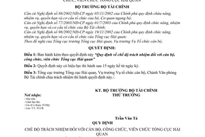 Quyết định 3900/2004/QĐ-BTC chế độ trách nhiệm cán bộ, công chức, viên chức Tổng cục Hải quan