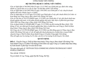 Quyết định 56/2004/QĐ-BBCVT chuyển Công ty Thiết bị Điện thoại thành Công ty Cổ phần Công nghệ Viễn thông