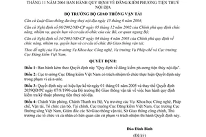 Quyết định 25/2004/QĐ-BGTVT đăng kiểm phương tiện thuỷ nội địa