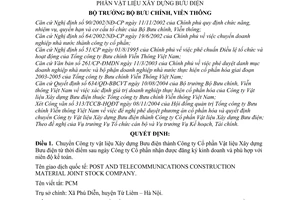 Quyết định 57/2004/QĐ-BBCVT chuyển Công ty Vật liệu Xây dựng Bưu điện thành Công ty Cổ phần