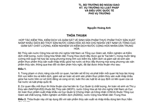 Thỏa thuận hợp tác kiểm tra dịch giám sát vệ sinh sản thực phẩm thủy sản xuất nhập khẩu giữa Việt Nam Cộng hòa Nhân dân Trung Hoa