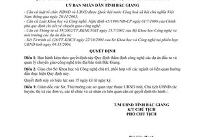 Quyết định 135/2004/QĐ-UB thẩm định công nghệ các dự án đầu tư