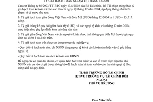 Thông báo 13844/TC-TCĐN tỷ giá hạch toán ngoại tệ tháng 12/2004