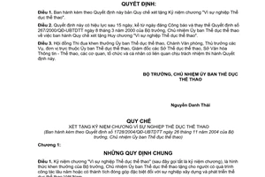 Quyết định 1728/2004/QĐ-UBTDTT Quy chế xét tặng kỷ niệm chương "Vì sự nghiệp Thể dục thể thao"