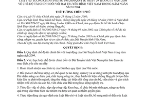 Quyết định 199/2004/QĐ-TTg chế độ tài chính Đài truyền hình Việt Nam năm ngân sách 2004