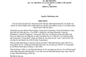Hiệp định 58/2005/LPQT cơ chế giải quyết tranh chấp Hiệp định khung hợp tác kinh tế toàn diện Hiệp hội Đông Nam Á ASEAN Trung Hoa