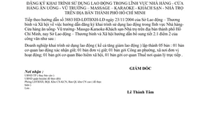 Hướng dẫn bổ sung 3884/CV-LĐTBXH-LĐ đăng ký khai trình sử dụng lao động lĩnh vực nhà hàng cửa hàng ăn uống vũ trường massage karaoke Hồ Chí Minh