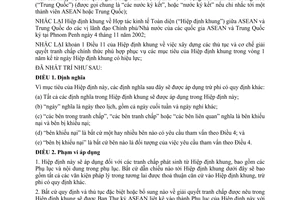 Hiệp định cơ chế giải quyết tranh chấp Hiệp định khung hợp tác kinh tế