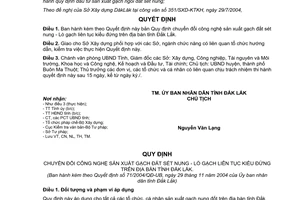 Quyết định 71/2004/QĐ-UB chuyển đổi công nghệ sản xuất gạch đất sét nung Đắk Lắk