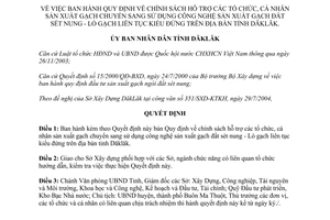 Quyết định 72/2004/QĐ-UB chính sách hỗ trợ sản xuất gạch chuyển sang sử dụng công nghệ Đắk Lắk