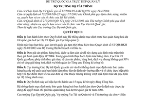 Quyết định 91/2004/QĐ-BTC  định mức bảo quản hàng hoá dự trữ quốc gia  Cục Dự trữ Quốc gia trực tiếp quản lý