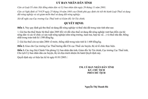 Quyết định 4666/2004/QĐ-UB giá lúa thu thuế sử dụng đất nông nghiệp thuế nhà đất 2005 Bến Tre