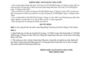 Quyết định 1522/QĐ-NHNN mức lãi suất cơ bản bằng đồng Việt Nam