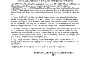 Công văn  6829/VPCP-CB thông báo ý kiến của Thủ tướng Chính phủ  tăng số lượng Công báo cấp cho xã, phường, thị trấn  toàn quốc