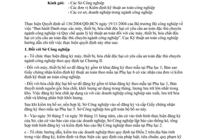 Công văn 478/CV-KTAT hướng dẫn Quyết định 136/2004/QĐ-BCN Danh mục các máy, thiết bị, hóa chất độc hại có yêu cầu an toàn đặc thù chuyên ngành công