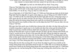 Công văn 4252/TCT/ĐTNN thuế thu nhập cá nhân đối với thu nhập từ quyền mua cố phiếu