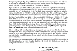 Công văn 3213/BNN-TL  thông báo Khung chiến lược phát triển PIM ở Việt Nam