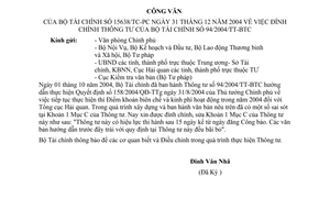 Công văn 15638/TC-PC đính chính TT 94/2004/TT-BTC