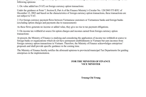 Official Dispatch No. 14290/TC/TCT of December 6, 2004, on taxes imposed on foreign currency option transactions