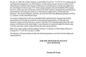 Official Dispatch No. 14291/TC/TCT of December 6, 2004, on tax refund dossiers and procedures for nonrefundable ODA projects